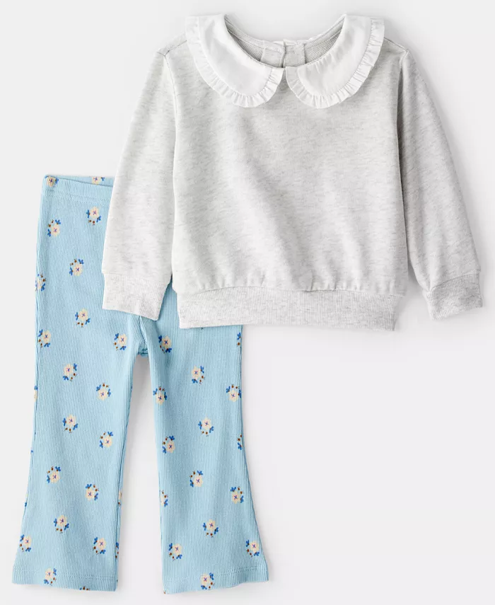 

Детский комплект для девочек из двух предметов: топ с воротником питер пэн и расклешенные леггинсы Carter'S, мультиколор