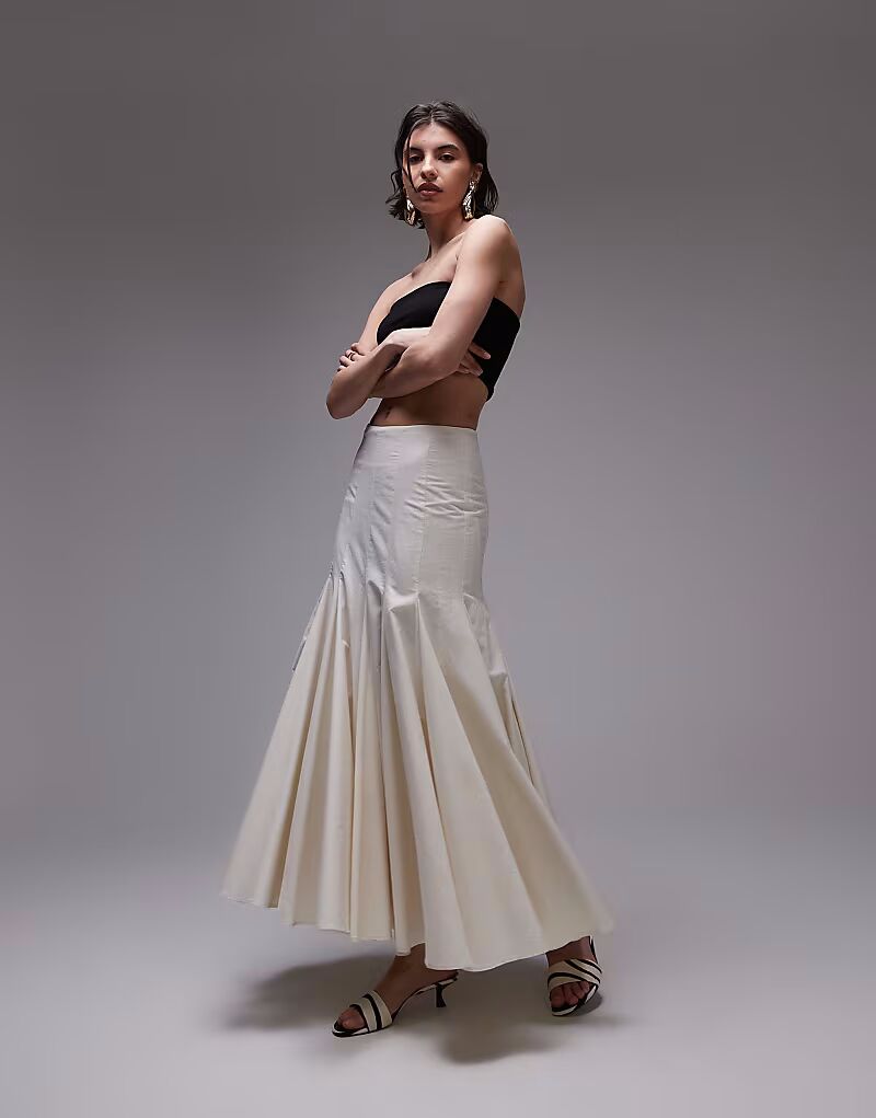 

Длинная юбка ASOS DESIGN с заниженной талией и вставками цвета экрю