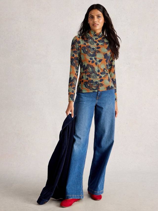 

Топ с высоким воротником Camille с цветочными листьями White Stuff, Orange/Multi