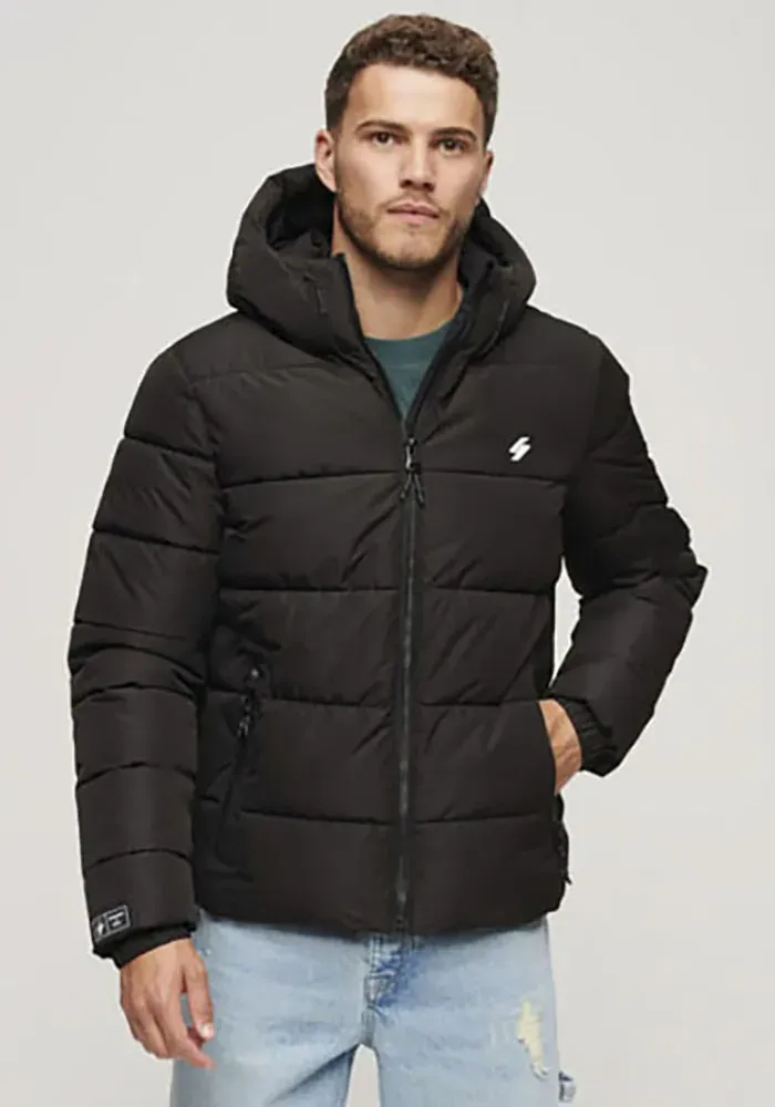 

Стеганая куртка Superdry "HOODED SPORTS PUFFR JACKET", с капюшоном, черный