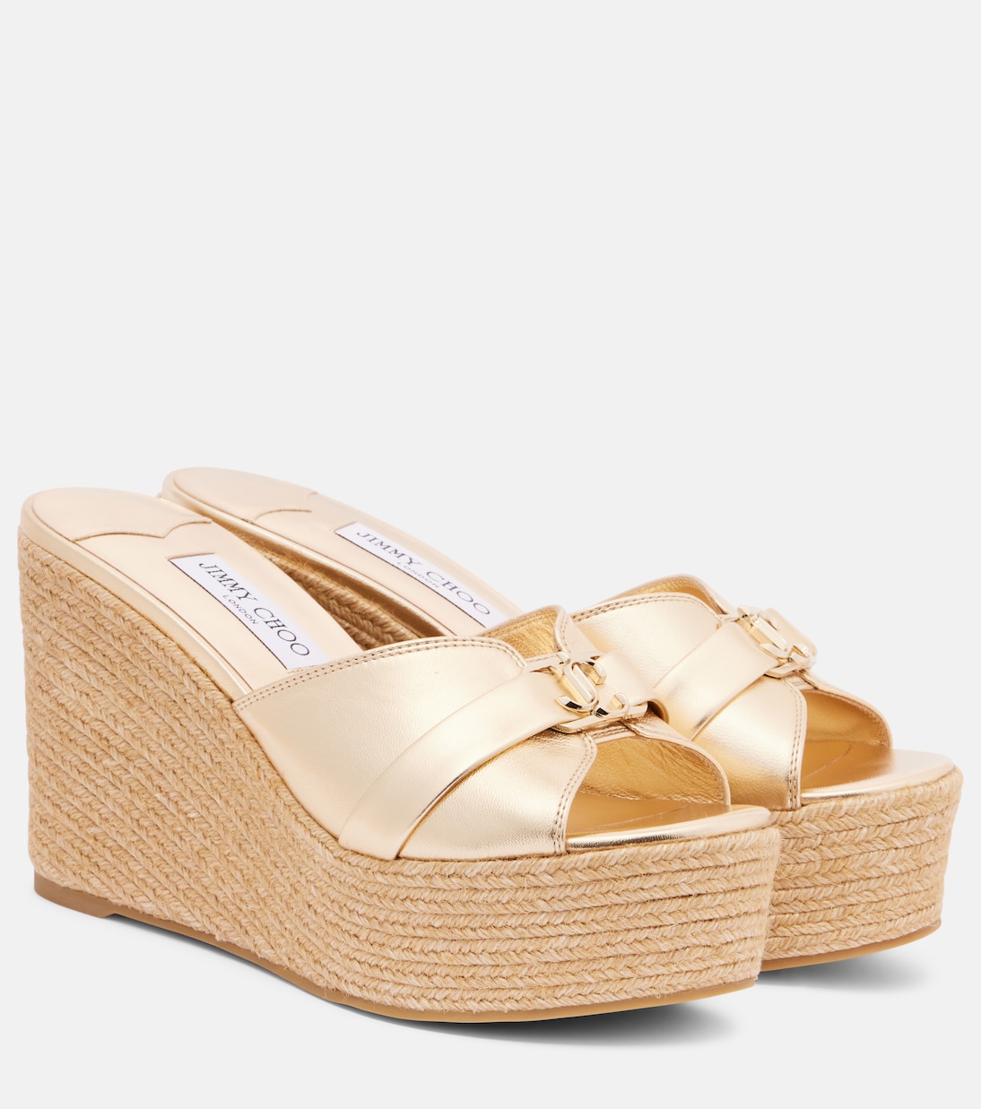 Леди 100 кожаные сандалии на платформе с клином Jimmy Choo, Gold/Gold