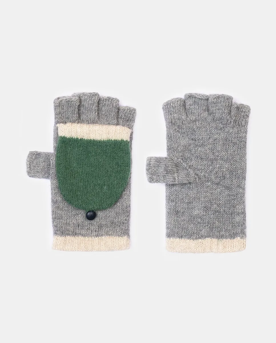 

Варежки, вязаные из шерсти с капюшоном и кожаной пуговицей Santacana, серый