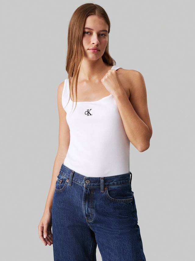 

Ребристая майка с логотипом Calvin Klein, белый