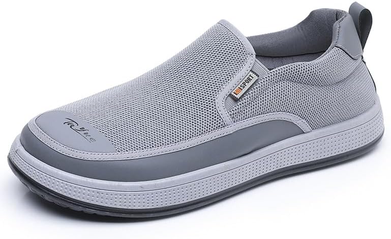 

Мужские кроссовки без шнурков, дышащие и удобные, мягкая подошва, легкая обувь для ходьбы, нескользящие повседневные спортивные туфли с круглым носком Qacksv, серый