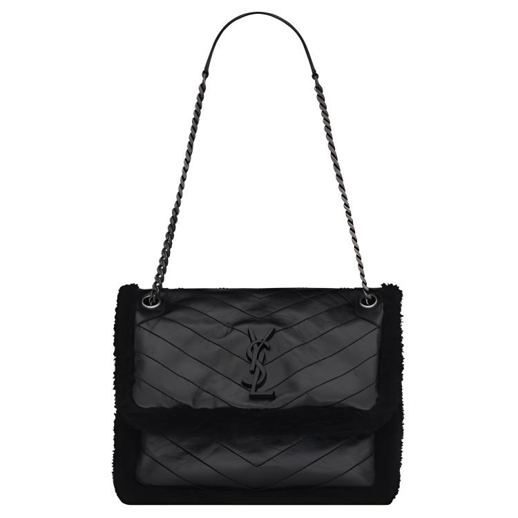 

SAINT LAURENT Сумка хобо из овчины и коровьей кожи, наплечная сумка, кросс-боди среднего размера Women's Black