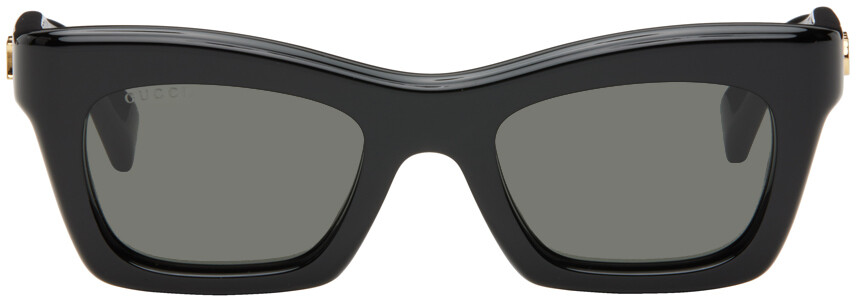 

Черные прямоугольные солнцезащитные очки Gucci, Black/Black/Grey