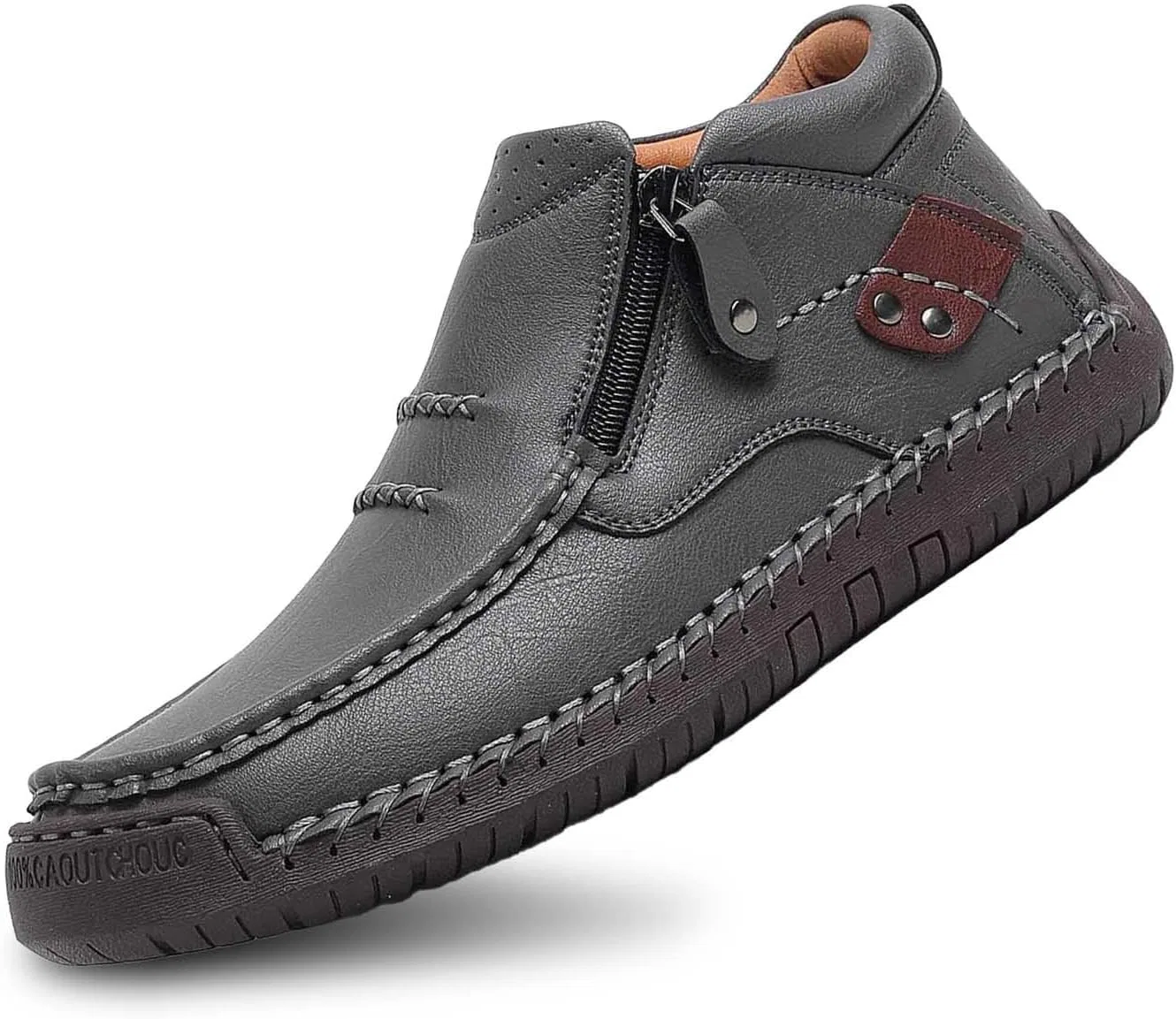 2026 Туфли Herren Schuhe Lässige Slipper für Herren, Obermaterial, Bequeme Wanderschuhe für den Alltag mit seitlichem Reißverschluss, Perfect Jeans Freizeithosen Generic, Grau