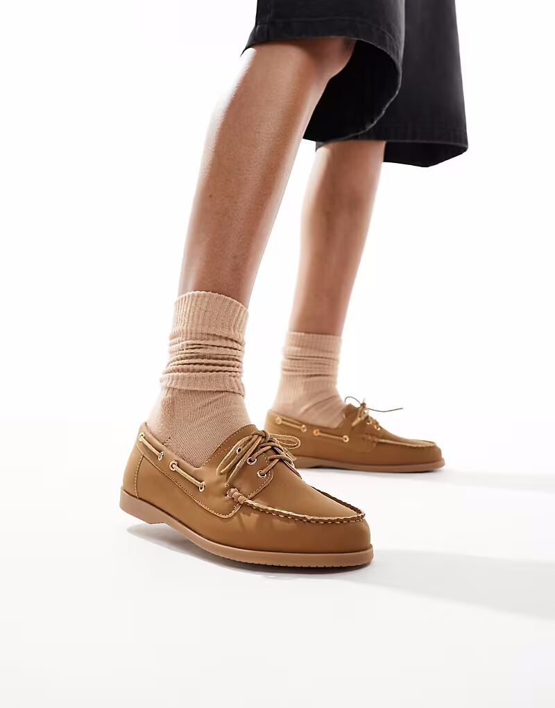 Туфли-лодочки London Rebel Wide Fit со шнуровкой коричневого цвета