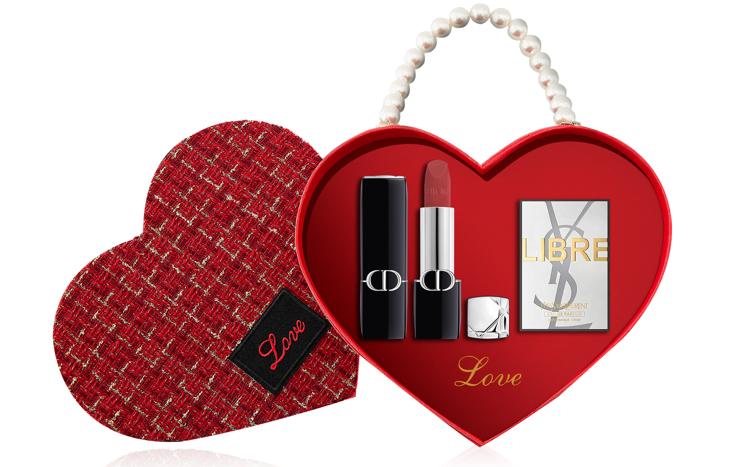 DIOR Vivid Blue Gold Pearl Heart Chanel Inspired помада матовая текстура 3,5 г + пробник туалетной воды — фото 2