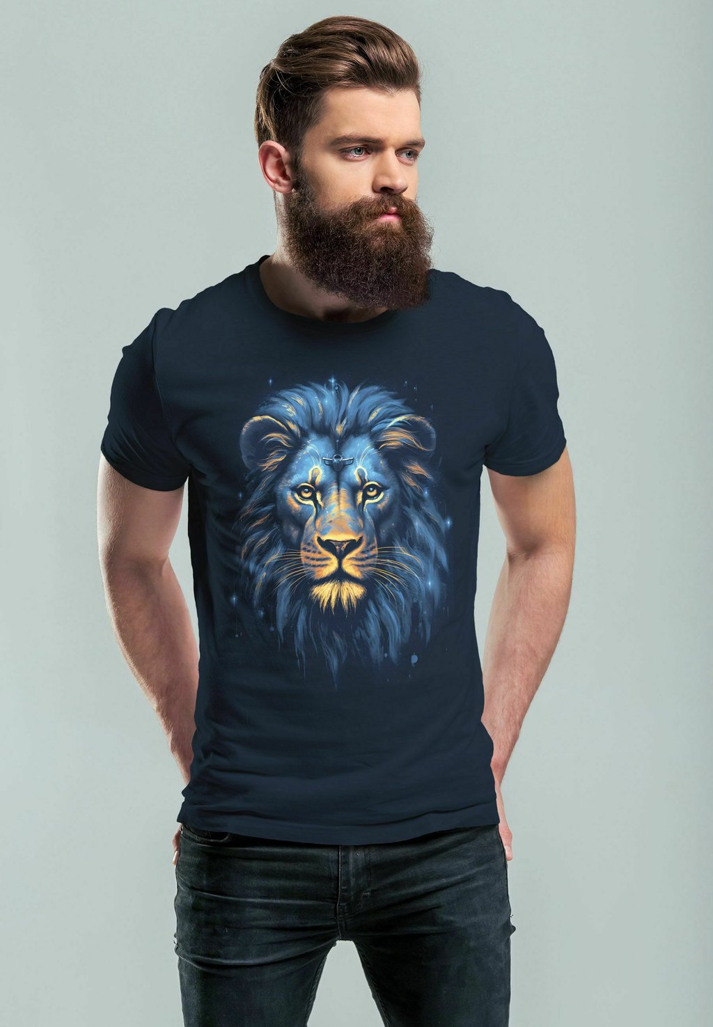 

Футболка с принтом LION ART ILLUSTRATION AUF P Neverless, цвет navy