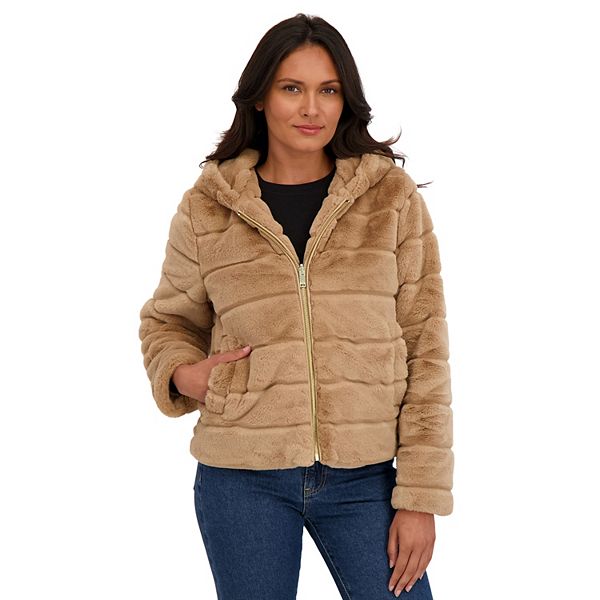 

Женская реверсивная куртка с капюшоном на молнии из искусственного меха Sebby Collection, Camel