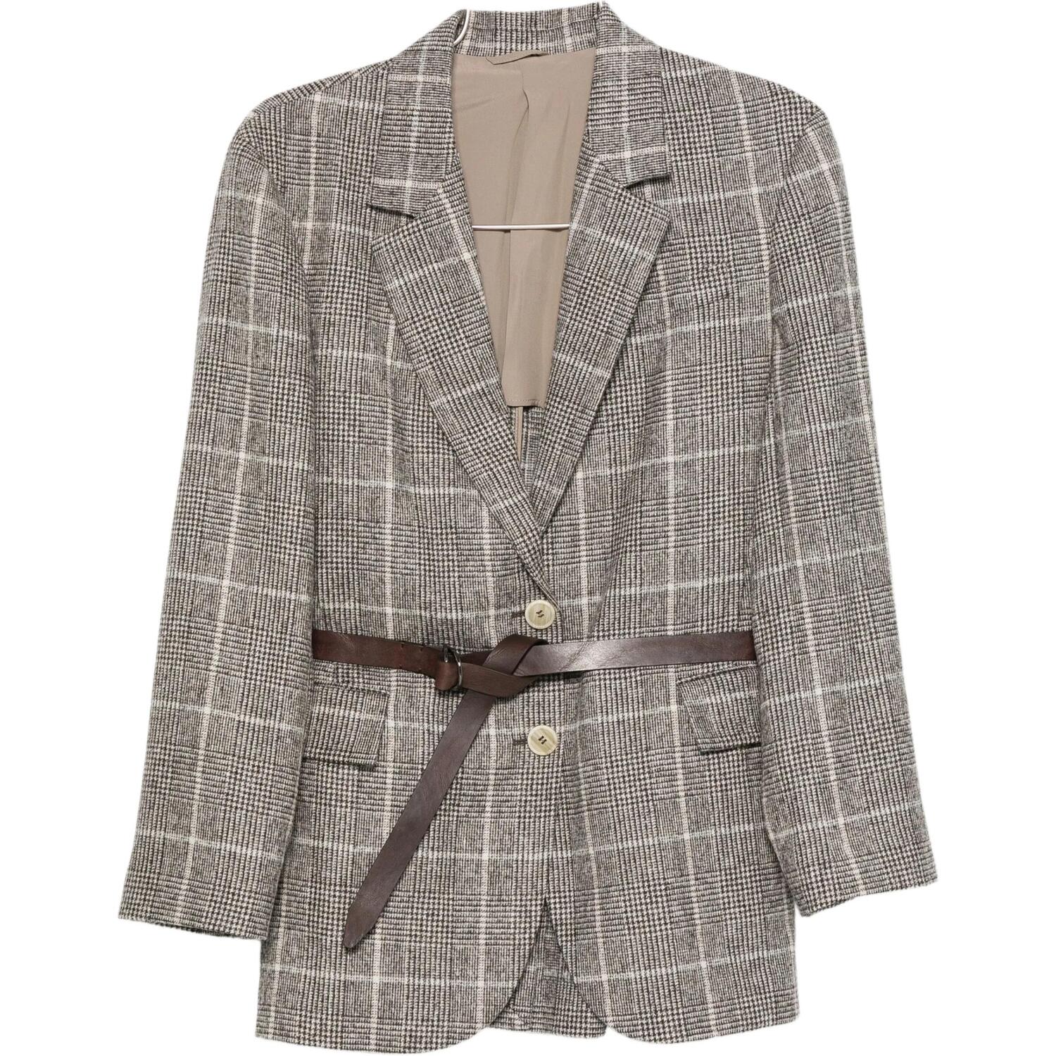

Куртка с поясом в клетку Brunello Cucinelli, коричневый
