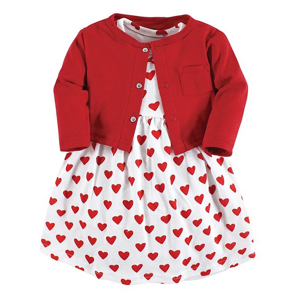 Комплект из платья и кардигана для девочки, red hearts Hudson Baby