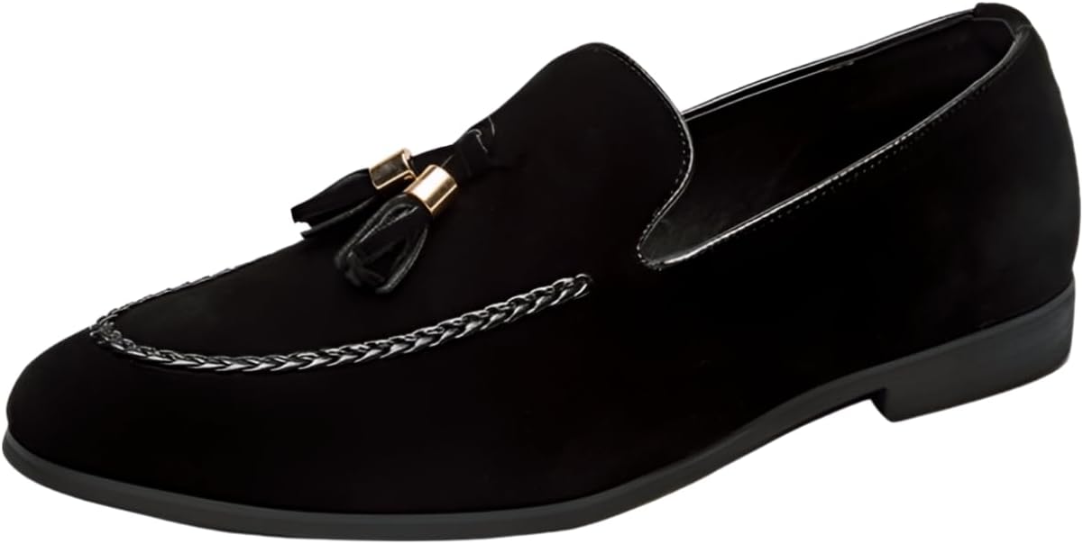 

Мужские лоферы Santimon, повседневные пенни-лоферы для мужчин, плетеные замшевые мужские слипоны с кисточками, черный