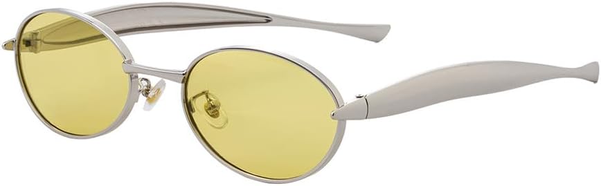 

Солнцезащитные очки UV400 - овальная маленькая оправа в стиле панк с металлическим блеском, подходят для женщин и мужчин, для бега и занятий спортом на открытом воздухе UYPTK, Silver Yellow