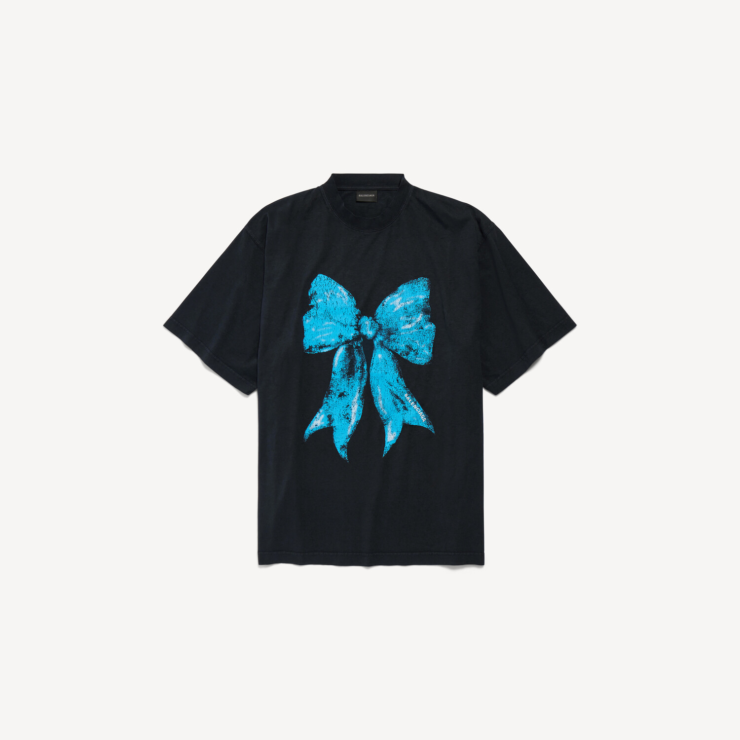 

Женская объемная футболка с бантом в выцветшем черном цвете BALENCIAGA, выцветший черный