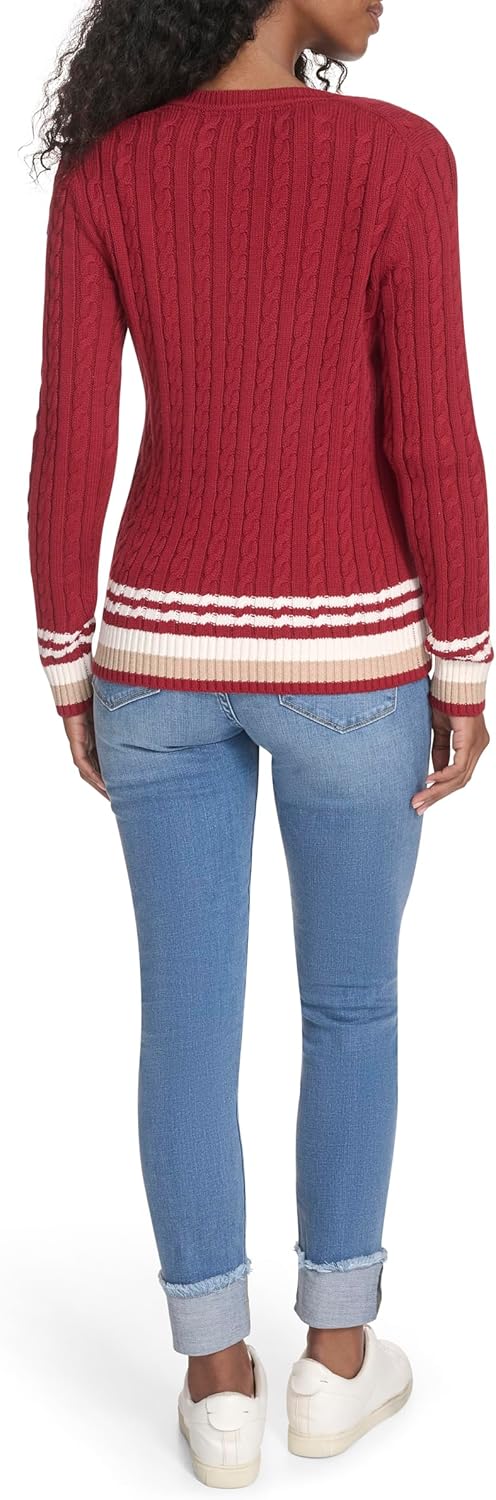 Женский хлопковый свитер Tommy Hilfiger с круглым вырезом и косами, Crimson Multi — фото 4