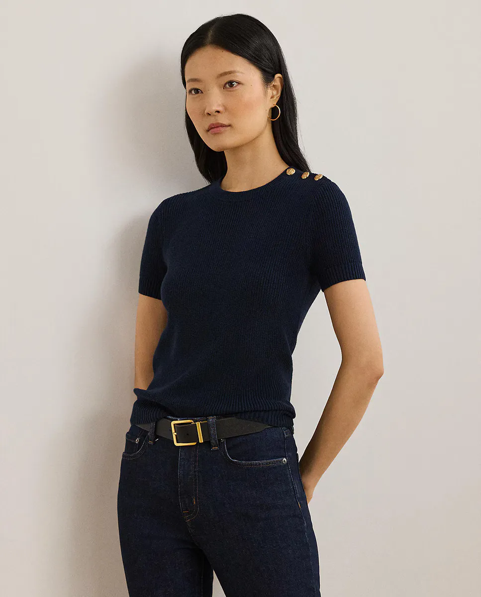 

Женский хлопковый свитер с короткими рукавами Lauren Ralph Lauren, тёмно-синий