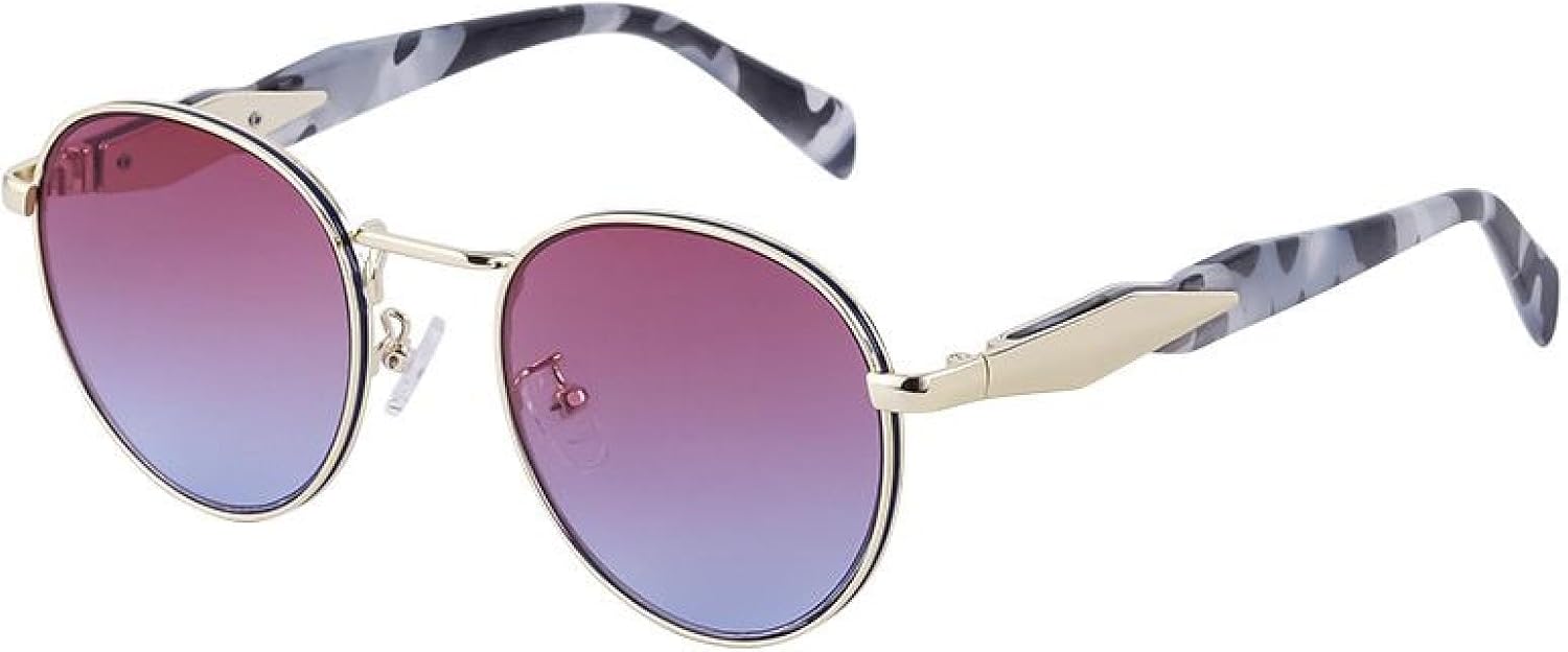 

Модные круглые солнцезащитные очки в металлической оправе для женщин и мужчин, роскошные овальные очки в стиле панк, винтаж, защита от УФ-излучения UV400 TVTBBVV, C4goldpurpleblue