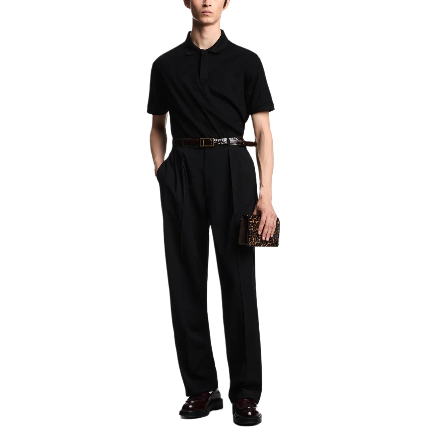 Джерси поло с вертикальным жаккардовым узором EMPORIO ARMANI, Black — фото 3