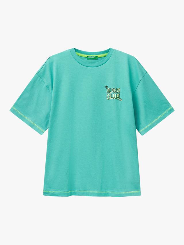 

Детская футболка с принтом из хлопка Benetton, Teal Green