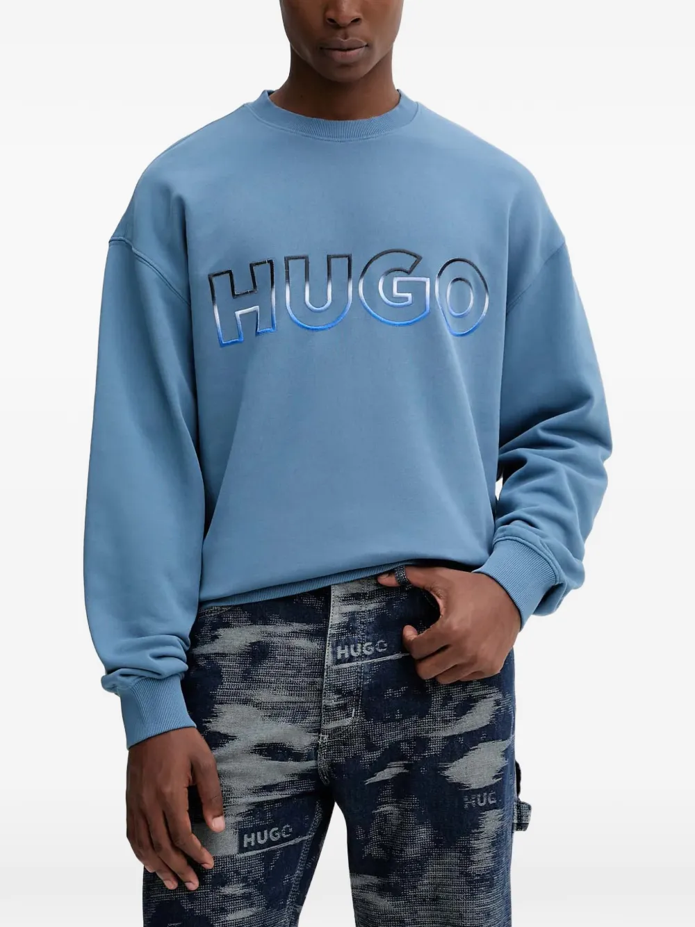

Свитшот с вышитым логотипом и круглым вырезом Hugo, синий