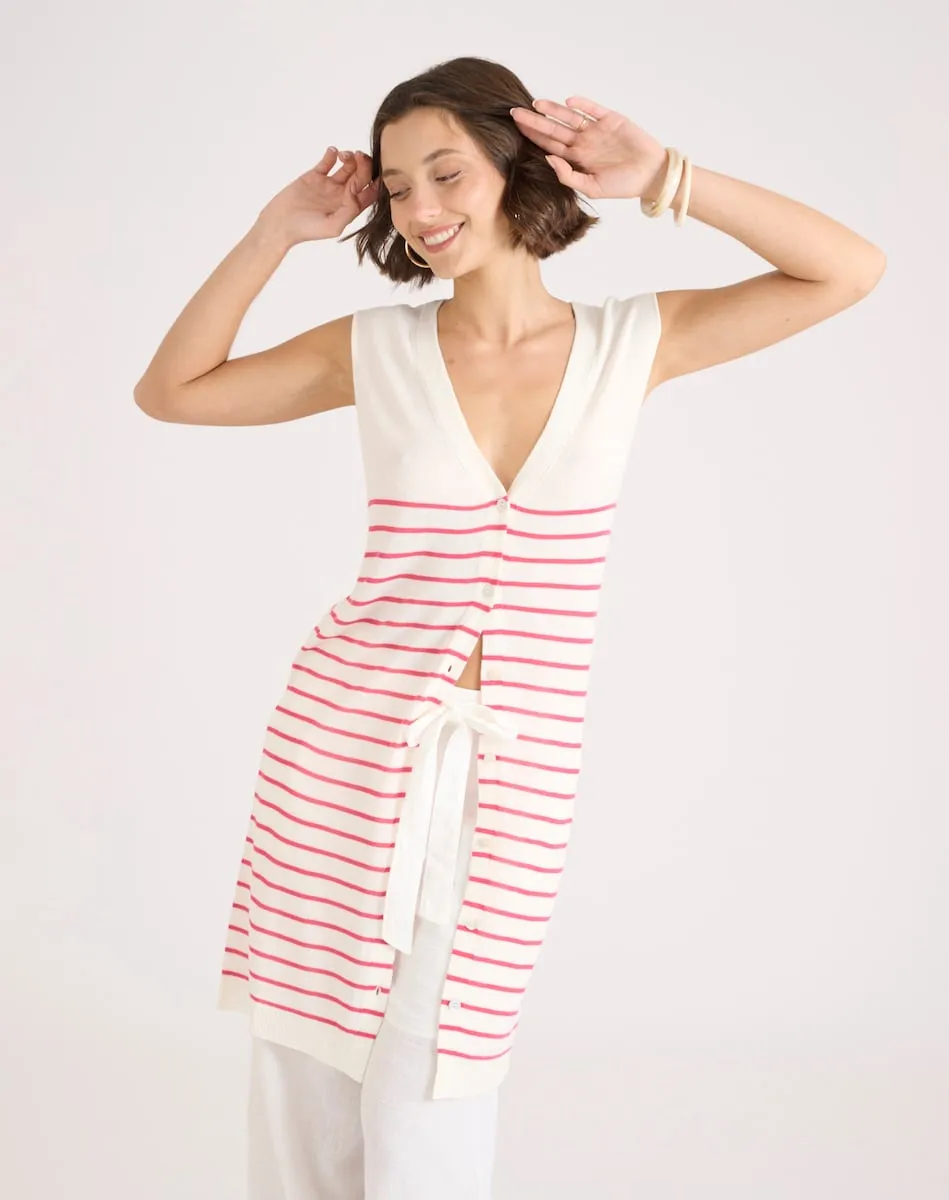 

Длинный безрукавный женский кардиган в морском стиле Naf Naf, красный