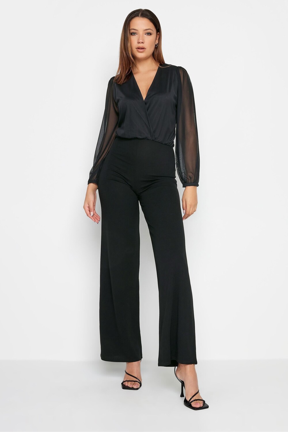 

Комбинезон с сетчатыми рукавами и запахом Long Tall Sally, черный