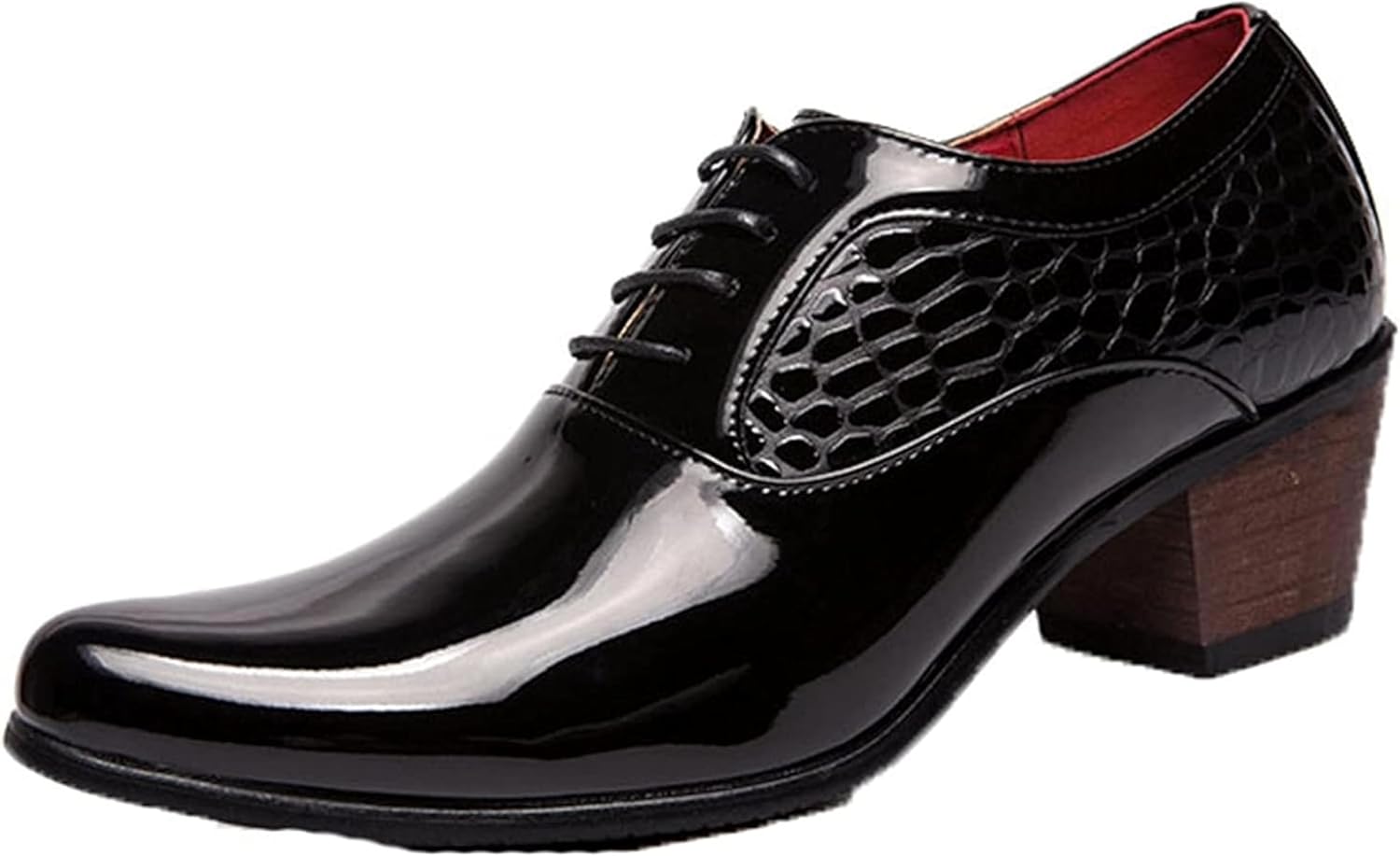 

Мужские оксфорды на высоком каблуке с повседневной и формальной шнуровкой, весенние и летние туфли с острым носком Generic, черный