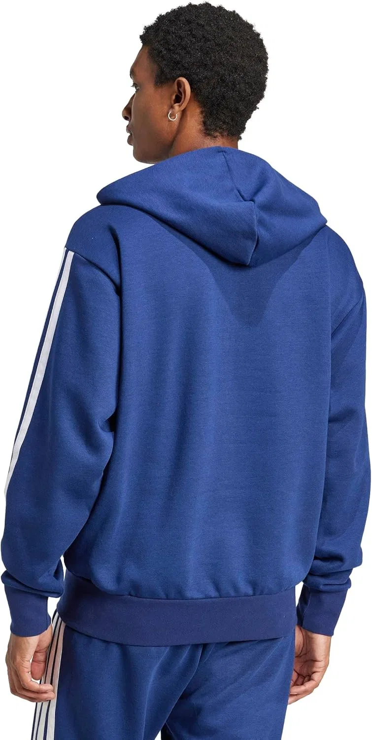 Толстовка Adidas Essentials с капюшоном на молнии и полосками, темно-синий/белый — фото 4