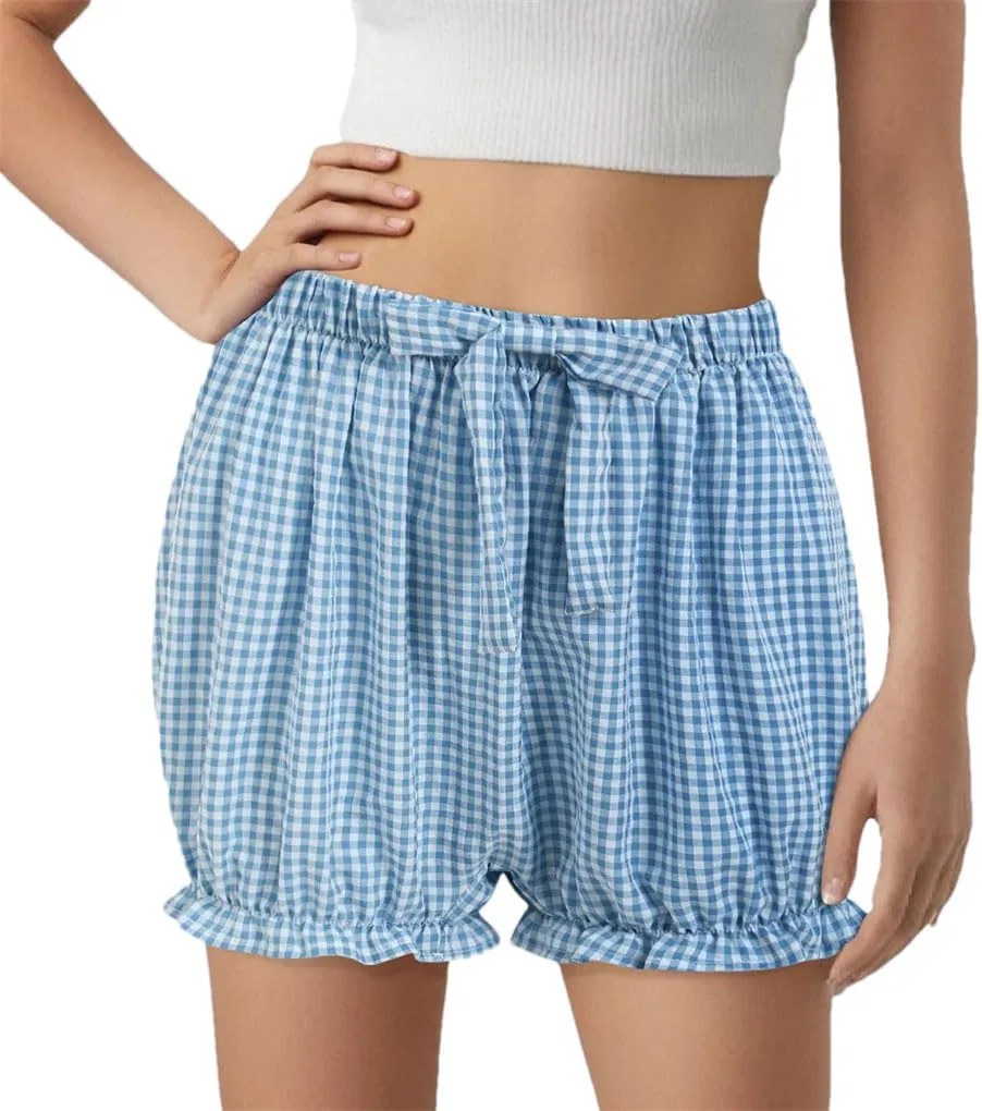 Шорты для плавания женские, Solid Color, Elastic Bow Stitching, Blue