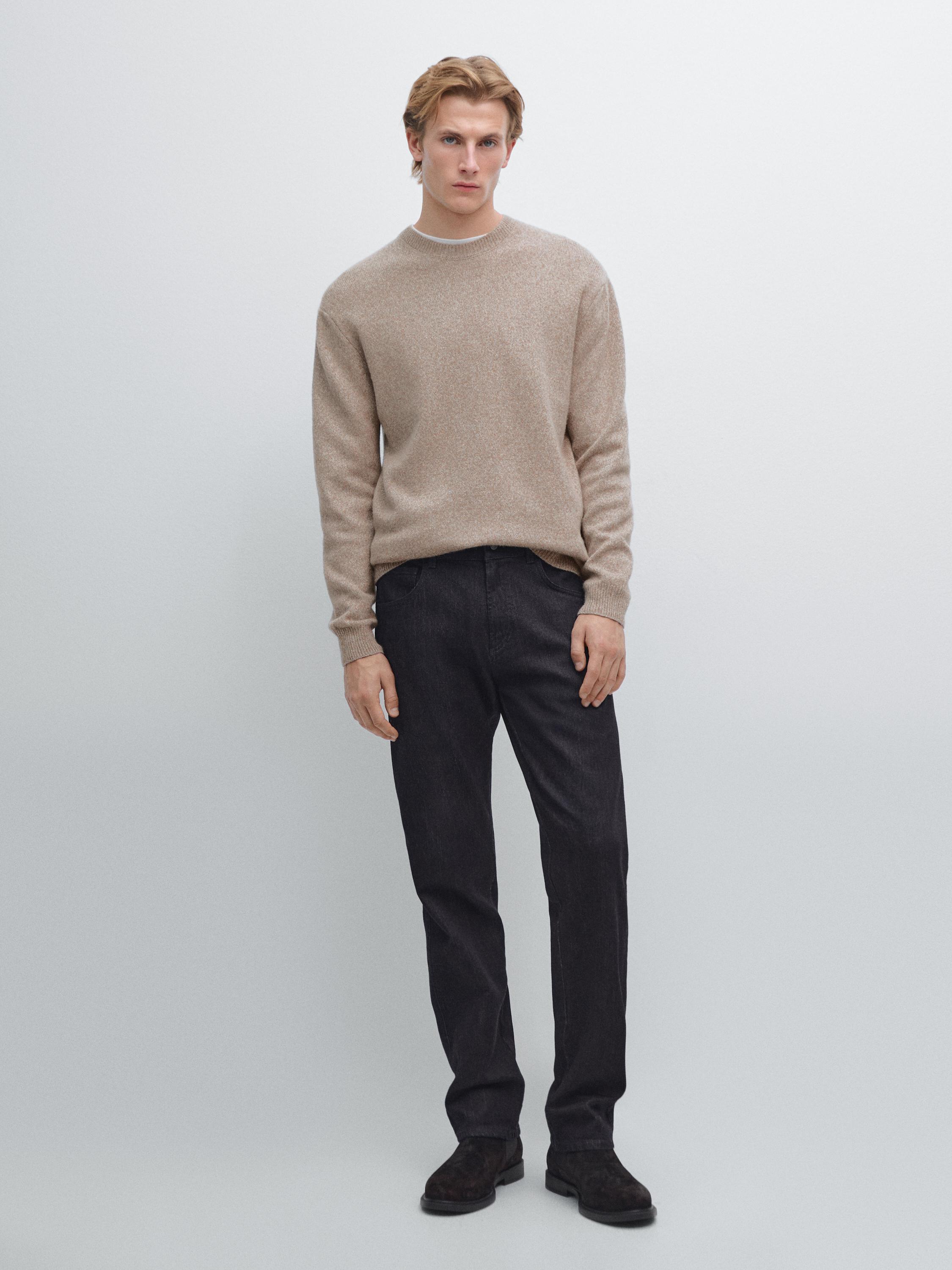 

Меланжевый трикотажный свитер с круглым вырезом Massimo Dutti, бежевый