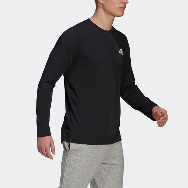 Футболка Men's adidas Solid Color Logo Micro Mark Round Neck Long Sleeves Black T-Shirt, черный — фото 4