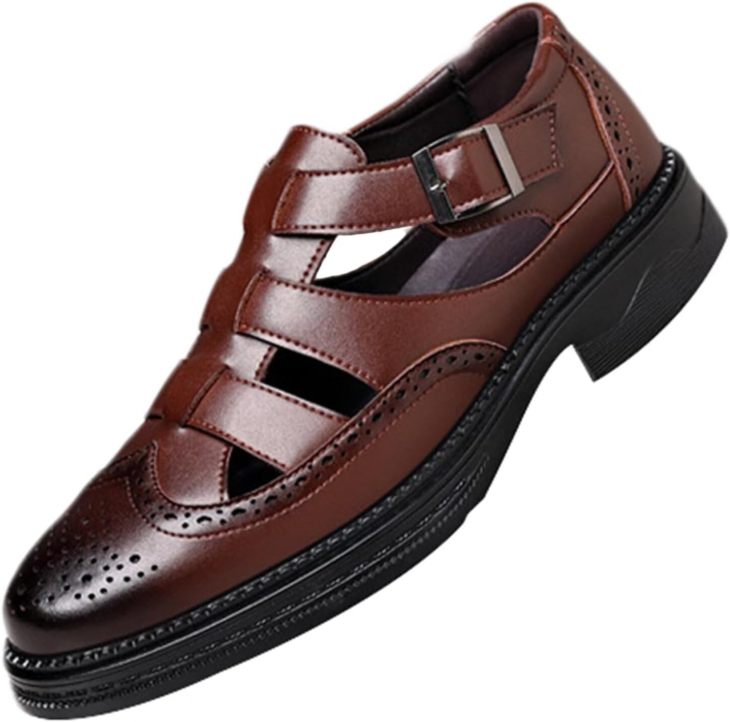 

Мужские кожаные сандалии HNVAVQ, повседневные рыбацкие с закрытым носком, ходовые сандалии, деловая обувь, коричневый