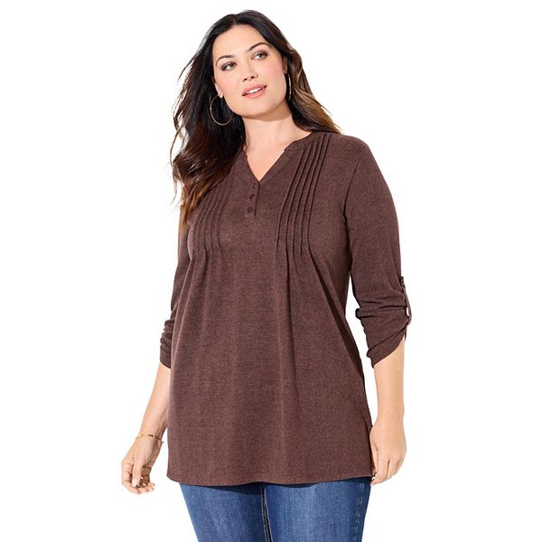 

Женский топ на пуговицах Plus Size Impossibly Soft Catherines, Coffee Bean