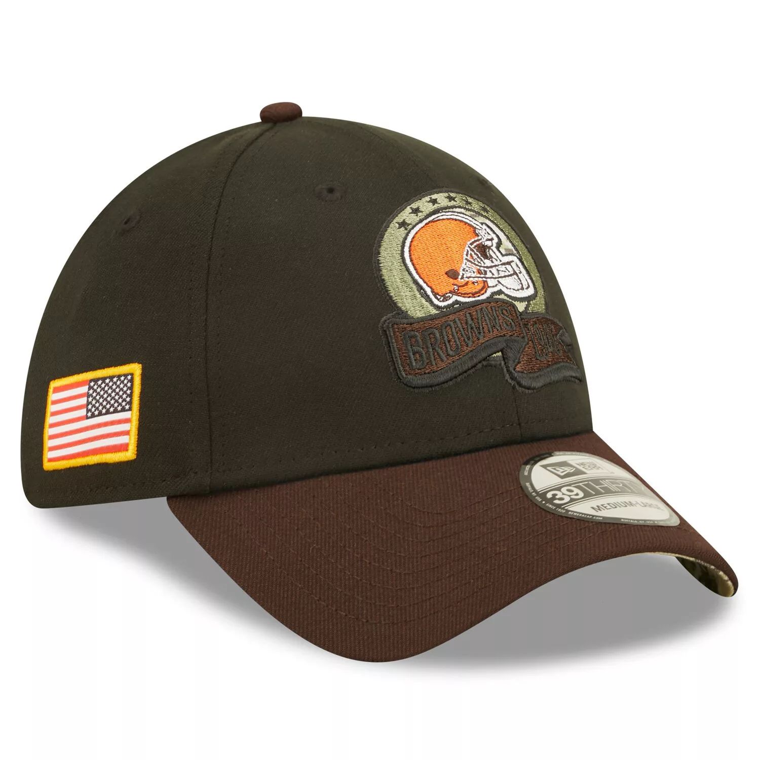 

Мужская кепка New Era черно-коричневая Cleveland Browns 2022 Salute To Service 39THIRTY Flex Hat