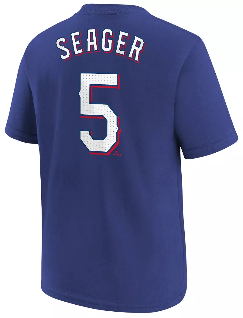 Синяя домашняя футболка Nike Youth Texas Rangers Corey Seager #5 — фото 3