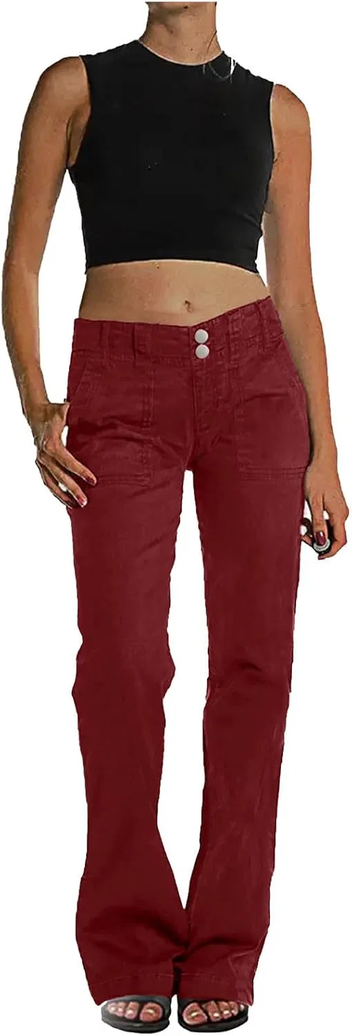 Джинсы женские прямые красный
