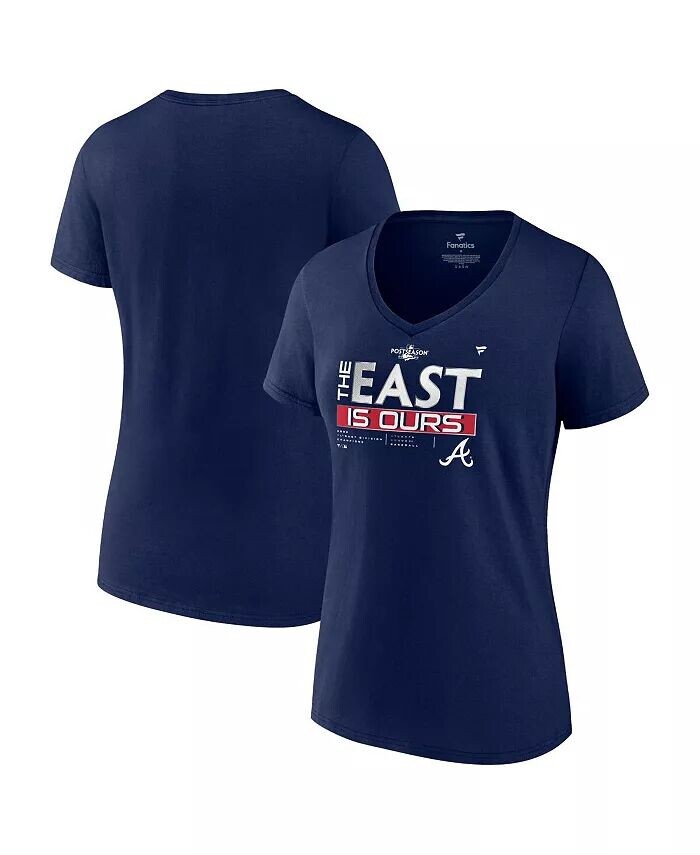 

Женская темно-синяя футболка с v-образным вырезом Atlanta Braves 2022 NL East Division Champions Locker Room Fanatics