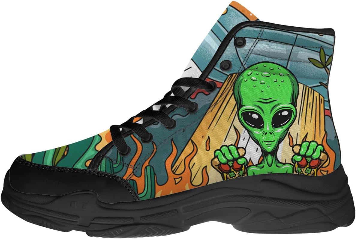 

Кроссовки Alien Shoes для мужчин и женщин с 3D принтом, черные высокие на платформе, холщовые, подарок для него и для нее Quorax