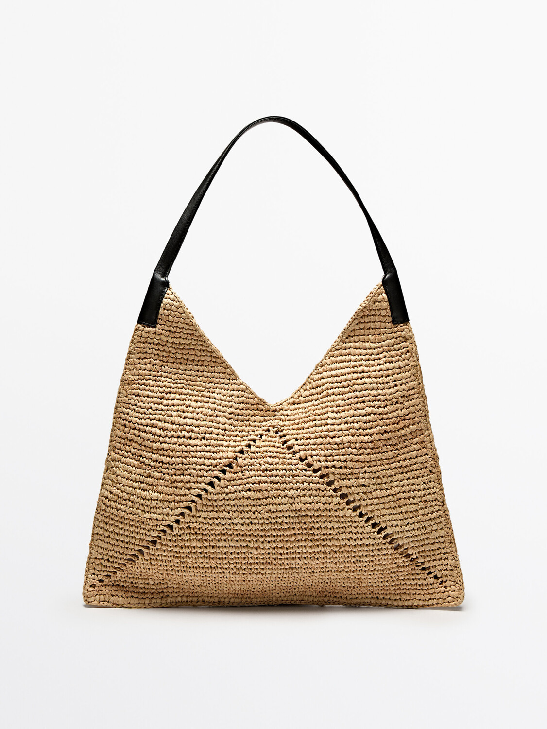 

Плоская сумка-шоппер из рафии с кожаной ручкой Massimo Dutti, бежевый