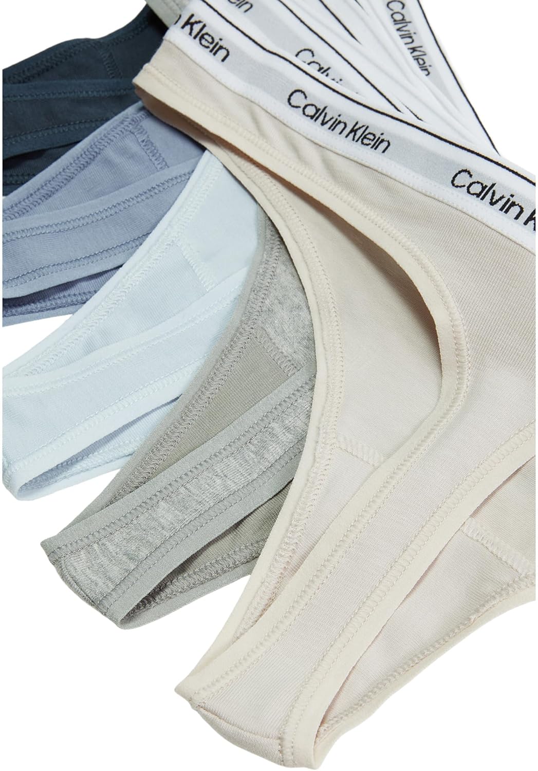 Женские стринги Calvin Klein Modern Logo, 5 шт., Grey Morn/Grey Heather/Plein Air/Troposphere/Ink — фото 2