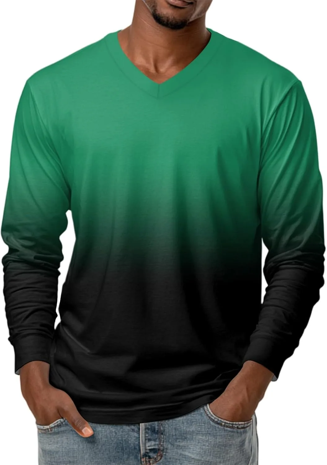 

Мужская футболка с длинным рукавом Casual Gradient Color FQZWONG