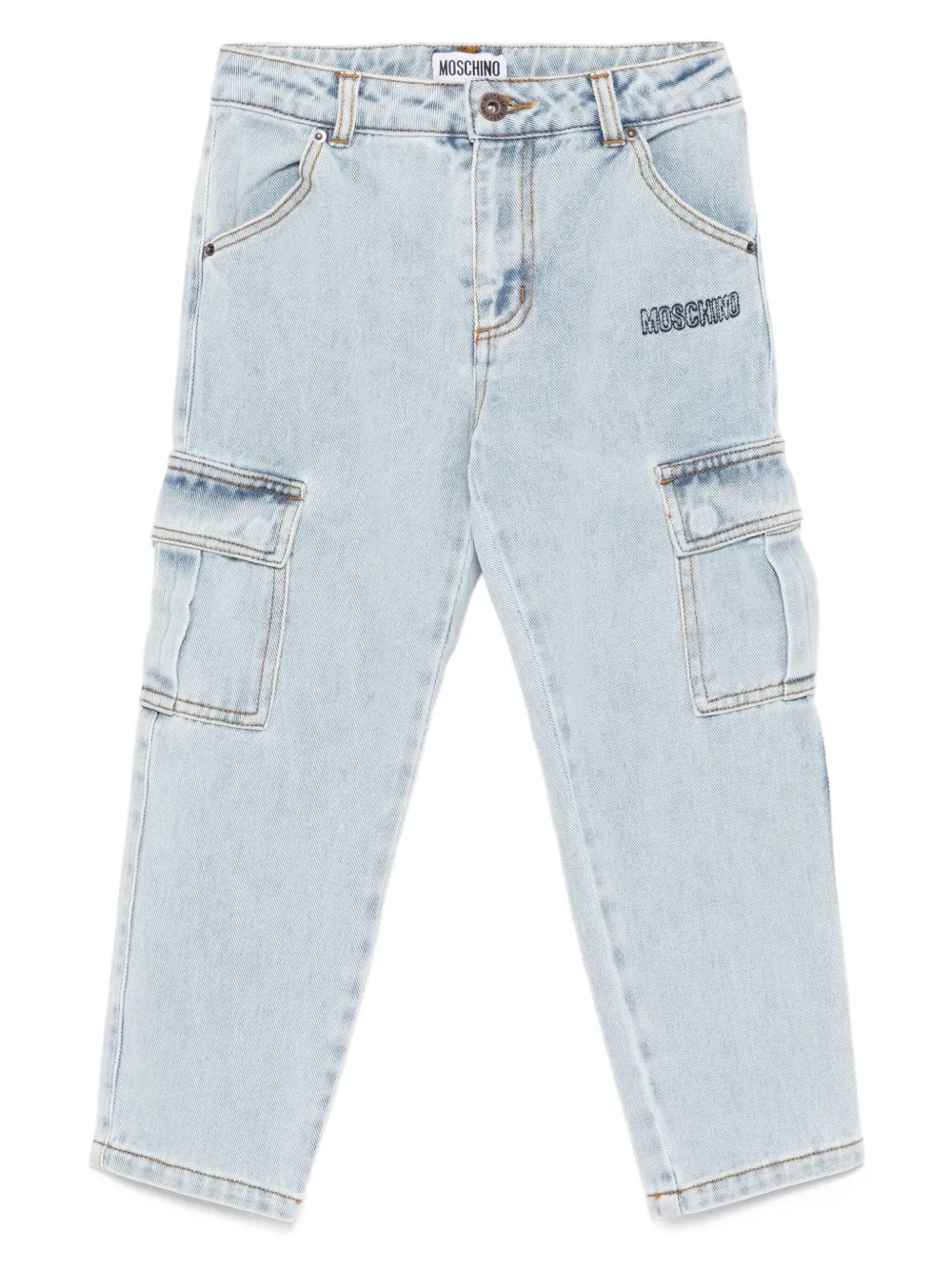 

Джинсы карго с вышивкой Moschino Kids, синий