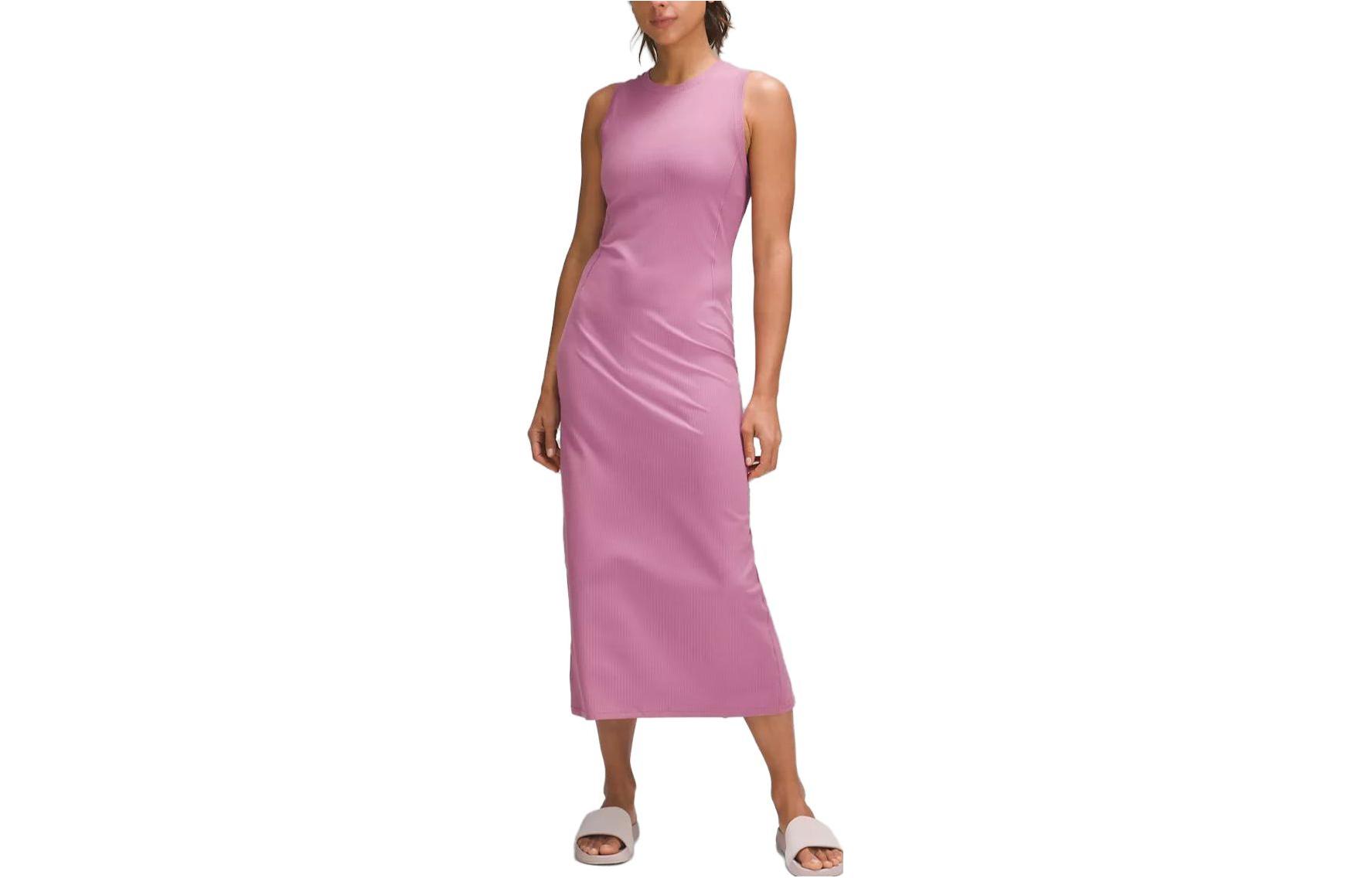 

Женские платья без рукавов, с круглым вырезом, средней длины Lululemon, velvet розовый