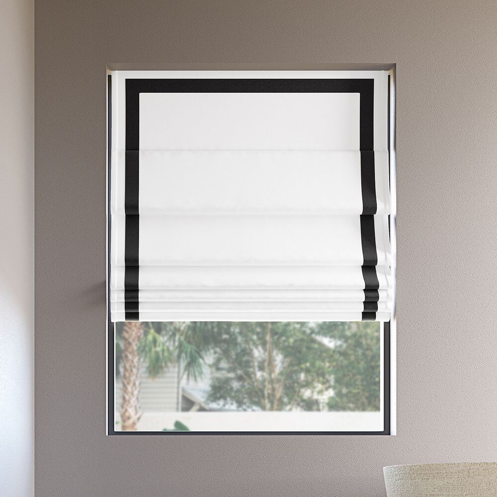 

Sun Zero Olander Black Ribbon Border 100% Blackout Cordless Roman Shade, черный