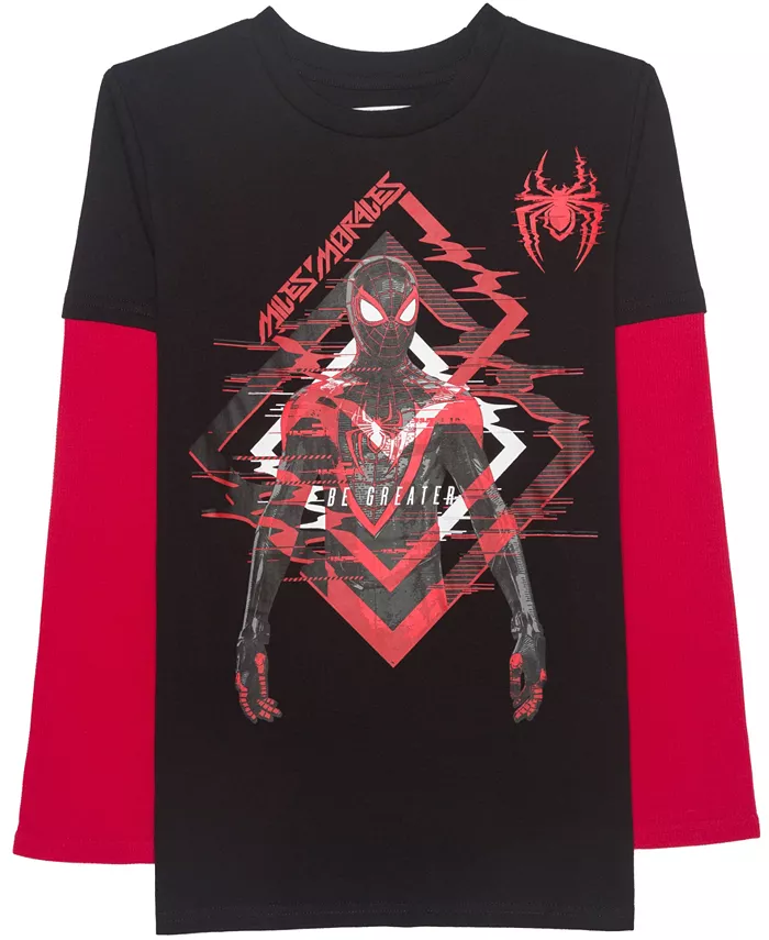

Мальчики 5-20 миль Greater лонгслив Twofer футболка Spider-Man, черный