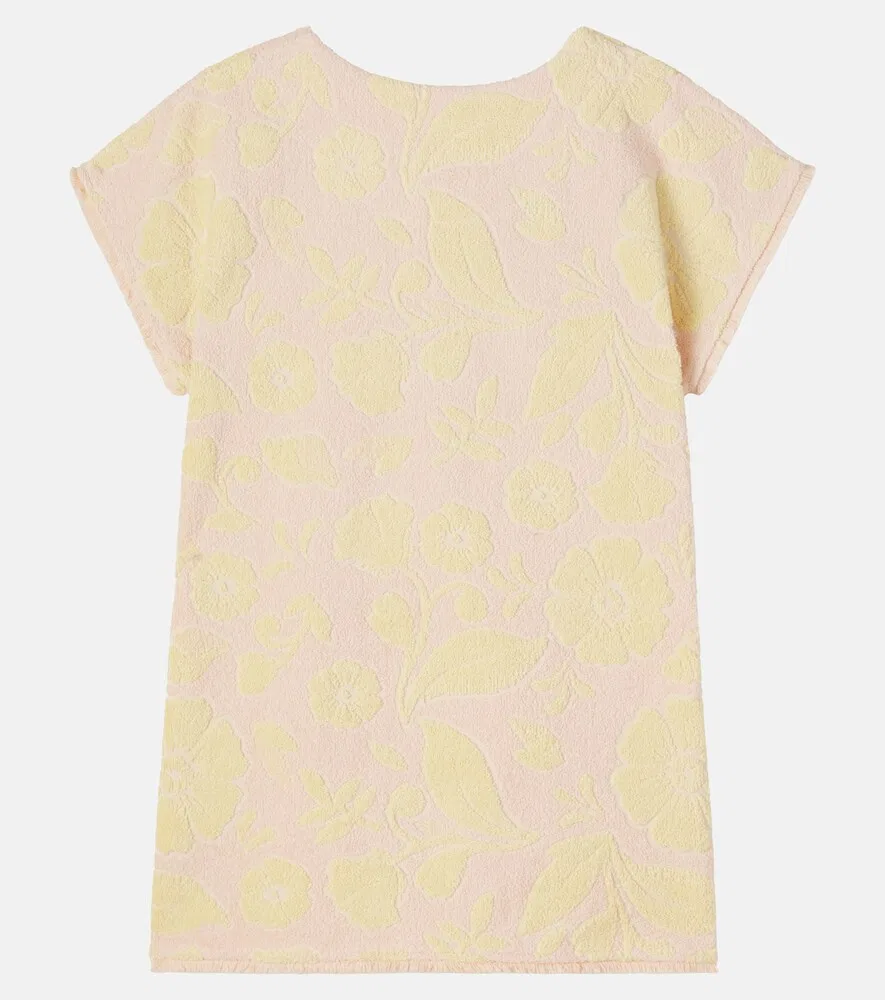 Платье из хлопковой махровой ткани с цветочным принтом и логотипом Chloé Kids, розовый — фото 2