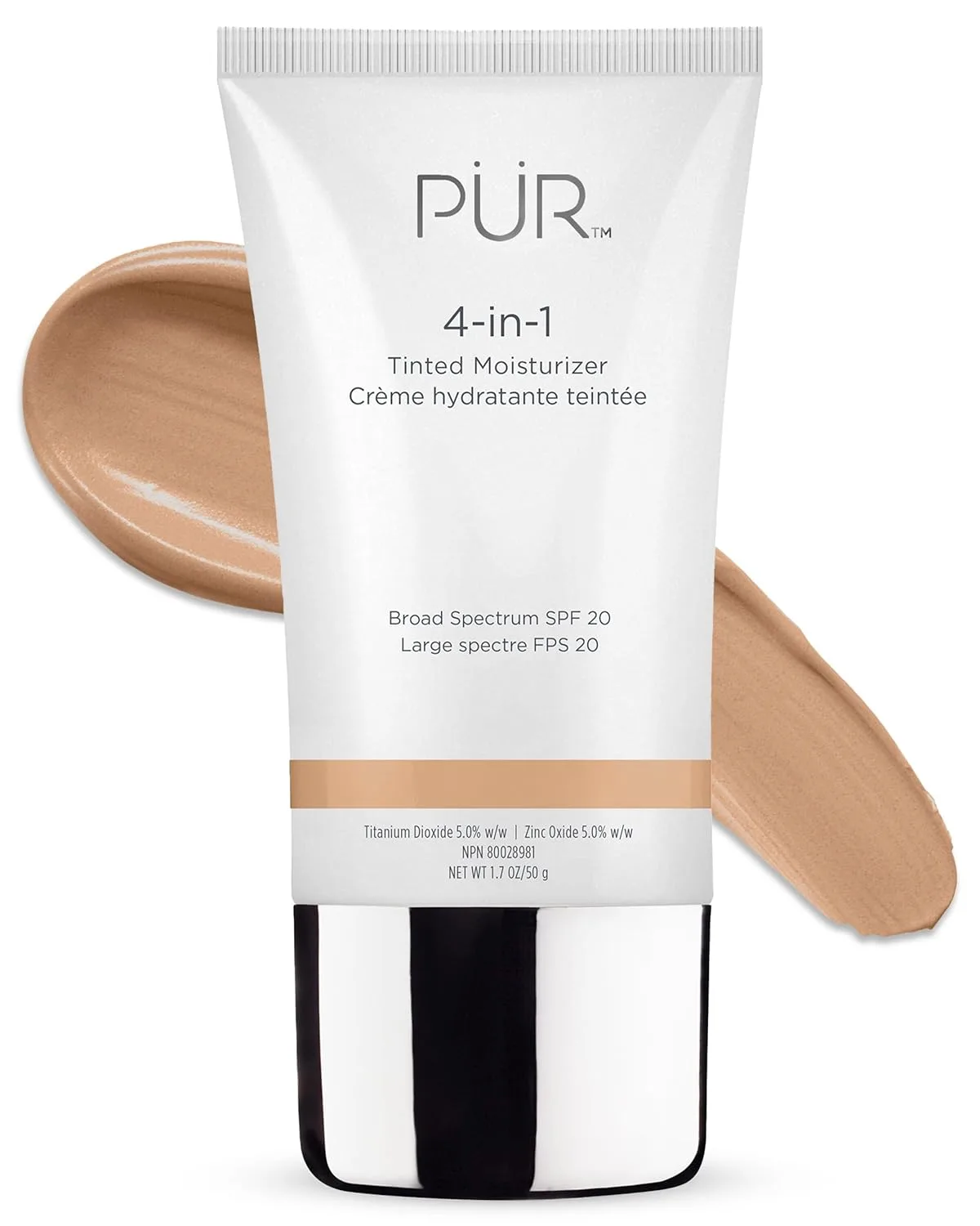 PÜR MINERALS 4-in-1 тонированный увлажняющий крем с SPF 20 - увлажняющий крем, праймер и тональная основа с маслом ши, алоэ вера и витамином B3, веганский, без парабенов, глютена и BPA, Light