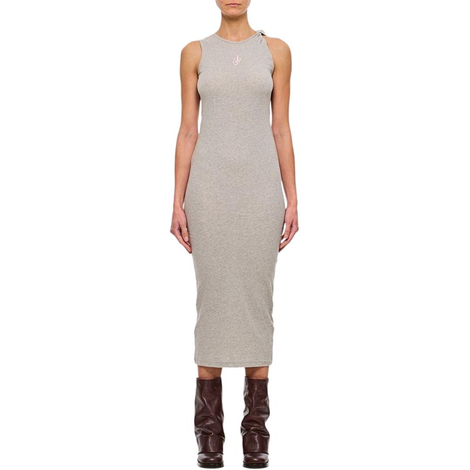 

Платье макси с вышитым логотипом и перекрученными бретелями JW Anderson, серый